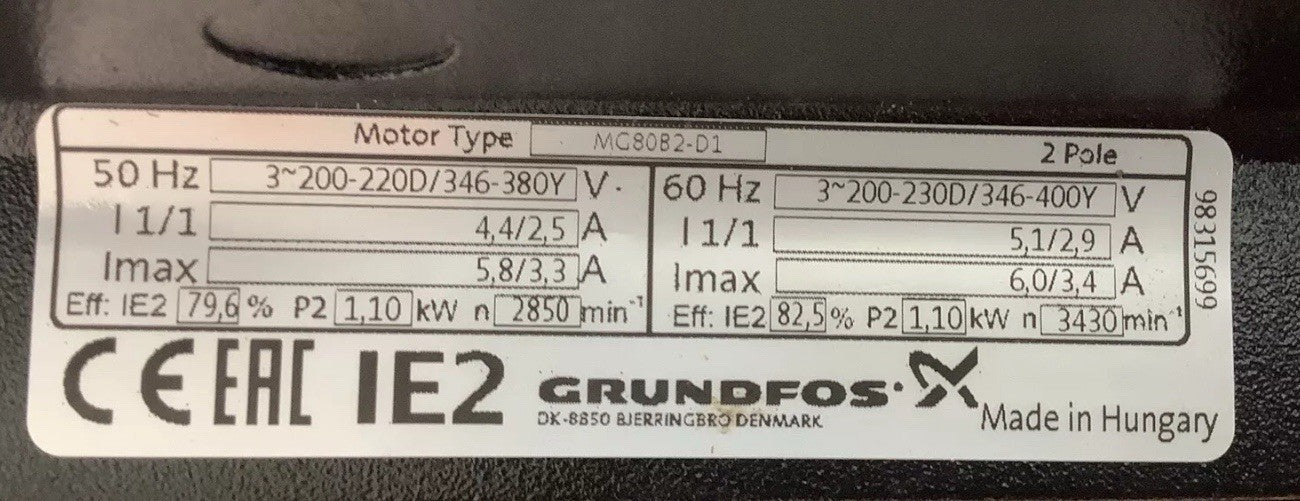 Grundfos #MTC4-4/2 A-WB-A-AQQV Pump w/#ML71BA-2-56C-C Motor